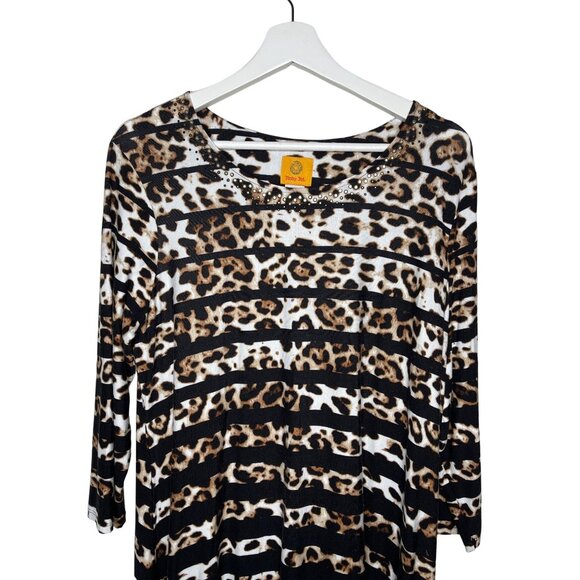 Ruby Rd Leopard Stripe Long Sleeve Top M Black Brown Sequin Detail Animal Print - Picture 2 of 12